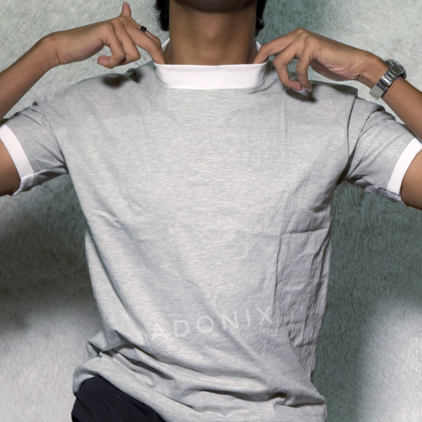 Mock Neck Summer T Shirt - Gray